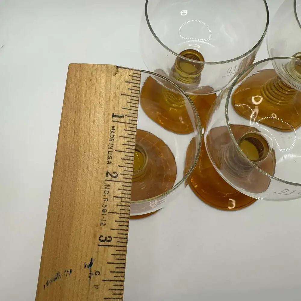 Set of 4 Vintage MCM Luminarc Roemer Amber Beehive Stem Wine Goblets 1970s